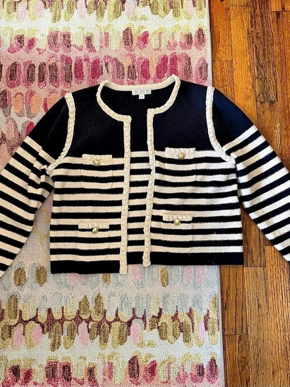 J Crew Striped Sweater Jacket with Pockets